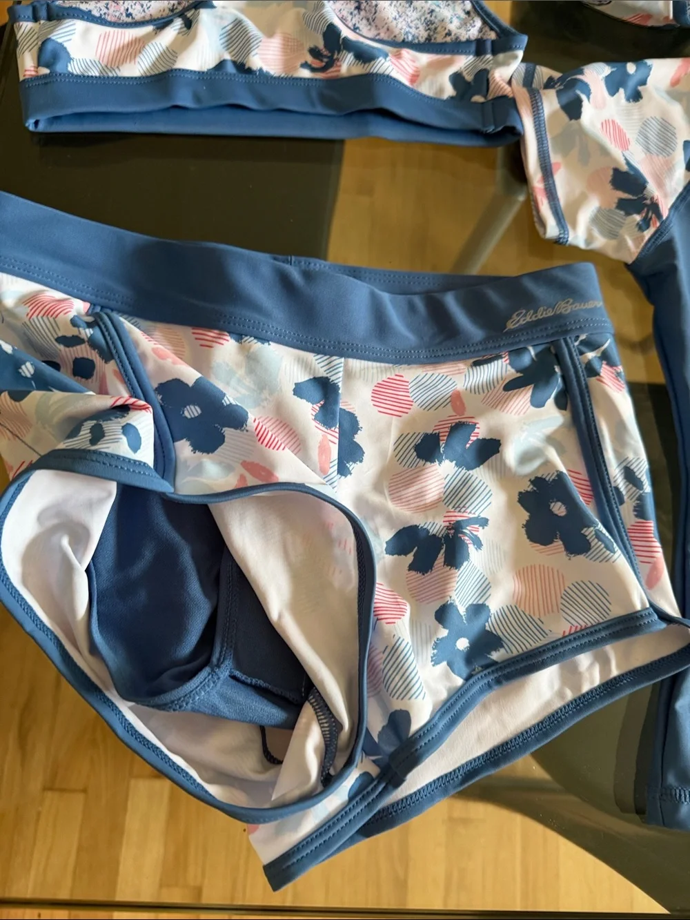 Eddie Bauer Blue and Pink Reversible Floral Girls' 4-Pieces Swim Set